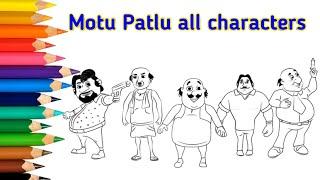 Motu Patlu all characters drawing, colouring for kids | Devendra smartArt