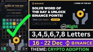 Theme Crypto Adoption WOTD | Binance Crypto WODL Answers Today | All Letters WOTD