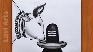 How to Draw Lord Mahadev Shivling Pencil drawing , with Nandi Baba | Easy God drawing | Lavi Arts