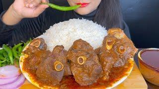 ASMR EATING SPICY MUTTON CURRY,LONG WHITE RICE,GREEN CHILLI *SPICY