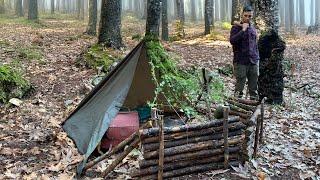 Bushcraft Trip - Solo Bushcraft Camping in Winter, Canvas Tent, Cooking