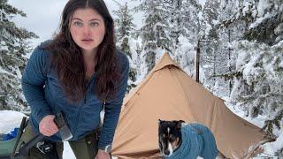 Solo Winter Camping in a Hot Tent: Snowstorm Survival!