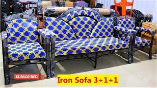 Cheap & Best Iron Sofa Set 3+1+1 Black Pipe, Blue & Yellow Mix Color Design In Bangalore Bengaluru