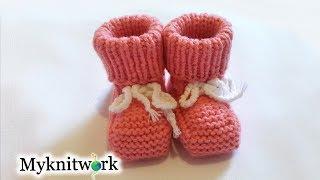 BEDETS WITHOUT SEWING. Booties with knitting needles for the newborn.