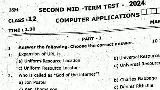 12TH STD COMPUTER APPLICATION SECOND MID TERM TEST NOVEMBER -2024 ORIGINAL QUESTION PAPER