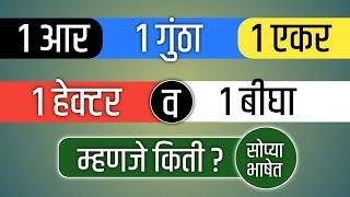 1 आर, 1 गुंठा, 1 एकर, 1 हेक्टर व 1 बीघा म्हणजे किती ? Meaning of R, Guntha, Acre, Hectare & Bigha