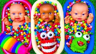 3 Minutes Satisfying Video  Mixing Rainbow Candy ASMR & Make Up in Bathtubs with Magic M&M's Cutting
