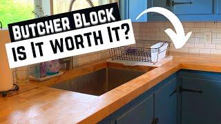 How Our DIY Butcher Block Wood Countertops Look After 1 Year