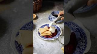 Roasted Strawberry Rhubarb Sauce and Easy Lemon Ice Cream with Crepes #food