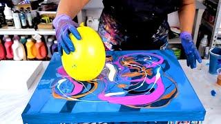 Surprised by This Result! - Balloon Smash with Just Paint and Water!  - Acrylic Pouring