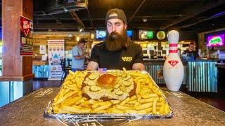 YOU WIN A HUGE TROPHY IF YOU FINISH THIS TENDERLOIN CHALLENGE IN A BOWLING ALLEY! | BeardMeatsFood