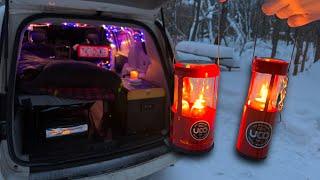 Winter Car Camping Using Candles for Heat | Dodge Campervan / Van Life