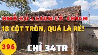 CĂN NHÀ GỖ CĂM XE QUÁ RẺ LUÔN ANH EM Ạ, NHÀ 3 GIAN CỘT TRÒN ĐẸP.(đã bán)