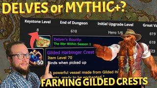 LIVE - GILDED CRESTS! How to Farm in Mythic+ and Delves - War Within World of Warcraft