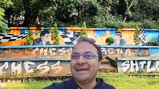 Pragg and Vishy on the walls of this beautiful chess park in Shillong