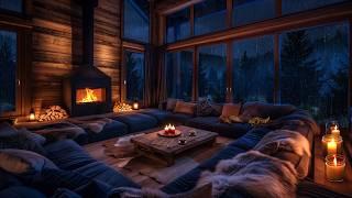 Thunderstorm in a Modern Rustic Living Room - Rain, Thunder, and Fireplace Sounds