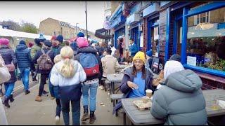 LONDON ENGLAND, LONDON FOOD MARKET, WALKING TOUR, LONDON CITY WALK, BROADWAY MARKET, HACKNEY, 4K