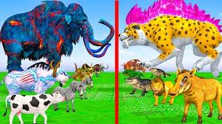 Giant Woolly Mammoth Attack Tiger Chases Lion Cartoon Buffalo Saved By Woolly Mammoth