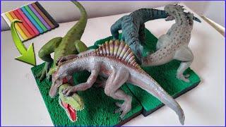 T-REX vs SPINOSAURUS & GIGANOTOSAURUS vs INDOMINUS REX WITH CLAY/PLASTILINA.