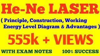 He - Ne LASER | PRINCIPLE, CONSTRUCTION, WORKING, ENERGY LEVEL DIAGRAM OF HELIUM NEON LASER | NOTES