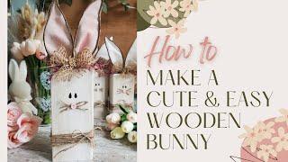 Fabric Ear Wooden Bunny for Spring! DIY Primitive Bunny Decor