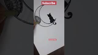 Drawing a cat sitting on the moon  #drawing #cat #moon #mandala #shorts #ytshorts #new #howto #art