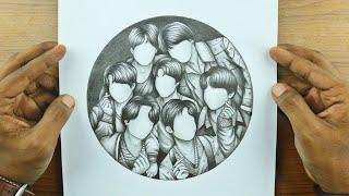 BTS all Members Drawing with Pencil Sketch | Sketching Video | 방탄소년단 그리기 | Army Fan Art | رسم BTS