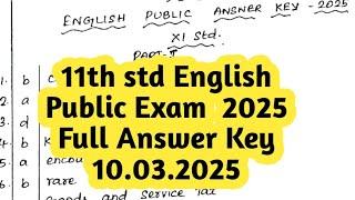 11th std English public exam 2025|Full Answer key |10.03.2025