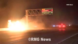 Fiery freeway crash caught on tape in Los Angeles, California.