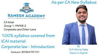 CA Inter Group -1 New Syllabus| Corporate and Other Laws  classes in English By CA Prithviraj Yadav