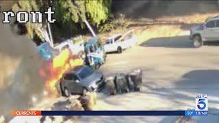 Driver stops truck-on-fire from crashing into O.C. homes