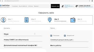 Заявка на онлайн-займ СashToYou