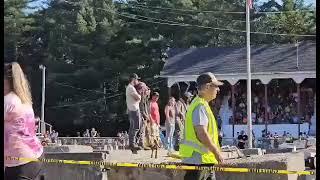 Drivers gathering for a photo at the topsham  fair 8-11-2024 demolition derby