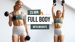 25 MIN INTENSE FULL BODY HIIT and STRENGTH Workout + Weights, Home Workout with Dumbbells