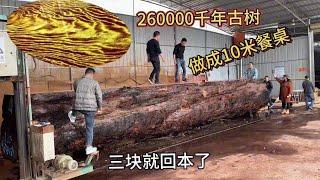 花260000买棵直径1.9米的千年古树，做成10米长的巨型餐桌，太震撼了