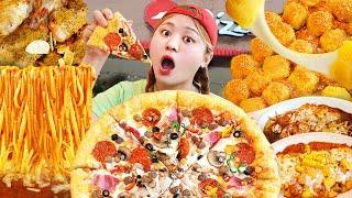 Mukbang Spicy Fried Chicken & Pizza 하이유의 직접 만든 피자 치킨 먹방 NOODLES Eating Sound | HIU 하이유