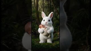 Rabbit rescue the baby from forest's river #animalrescue #cuteanimals #rabbitrescue