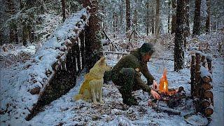 Surviving a BLIZZARD: Building a Bushcraft Shelter in Heavy Snow | Winter ASMR