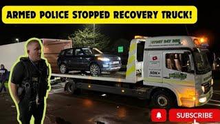 ARMED POLICE INTERCEPT RECOVERY TRUCK - STOLEN VEHICLES - ROADSIDE CONFRONTATION.