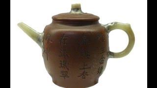 Chinese Zisha Jade Handle Teapot Display vs798