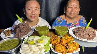 NEPALI CUISINE , KODO KO DHIDO AND SISNU ,PORK LEG PIECE ,GUNDRUK KO ACHHAR|| Rubi Rai Mukbang