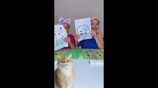 ‍ Coloring Fun with Elder & Little Sister! Watch Their Creative Sibling Bond!  #reaction #cat