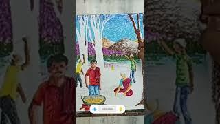 How to draw a family picnic step by/picnic scenery drawing with oil pastel...#art  #shorts #picinic