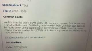 P1664 - Fuel pump malfunction and P1564 - PCM reduced fuelling. Ford EDU Fast Repair Service.