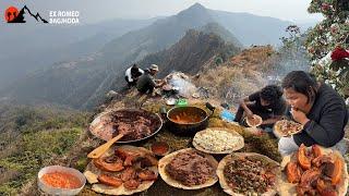 Nepali Traditional Food Dhido Gundruk Bhatmas Makai Pork Sekwa Outdoor Cooking & Eating Top Mountain