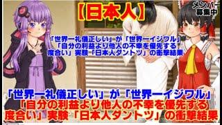 【ゆっくりニュース】日本人「世界一礼儀正しい」が「世界一イジワル」…「自分の利益より他人の不幸を優先する度合い」実験「日本人ダントツ」の衝撃結果
