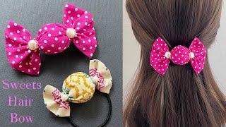 So Sweet Diy Fabric Candy Hair Bow, hair Clips  | How to Make Fabric Bow | Sweets Bow Hair Tie 