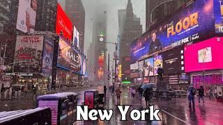 4K NYC Snow Walk | Heavy Snowfall in Times Square ASMR