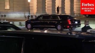 JUST IN: Trump's Motorcade Arrives At The Capitol For Address To Joint Session Of Congress