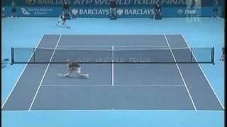 2009 Masters Cup Federer Davydenko - Amazing defense shot